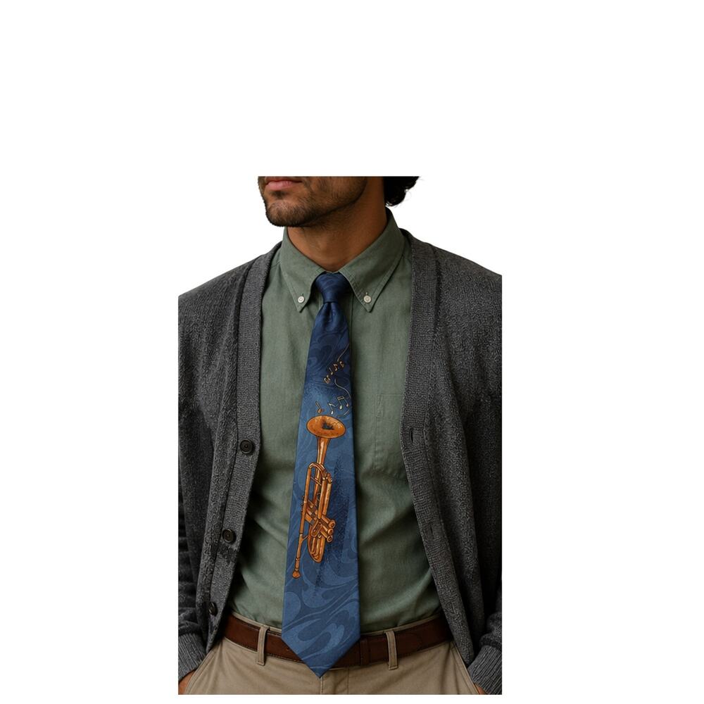 Steven Harris Necktie Handmade Jazz Trumpet Blue Novelty Necktie Teacher 50 x 4